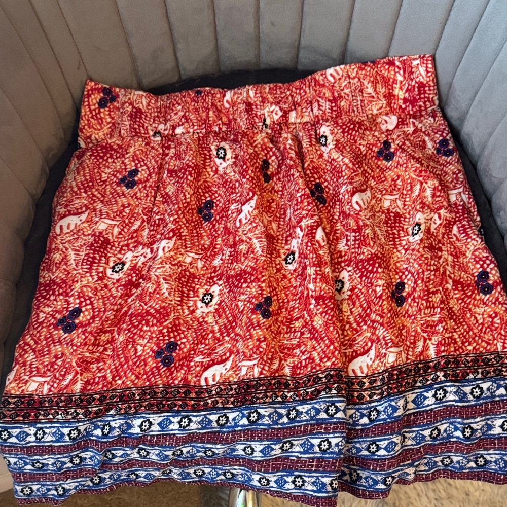 CAbi Red and Blue Patterned Mini Skirt